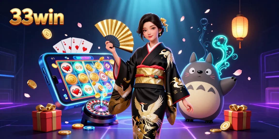 Win at 33win with an exciting game scene featuring vibrant slots and engaging characters.