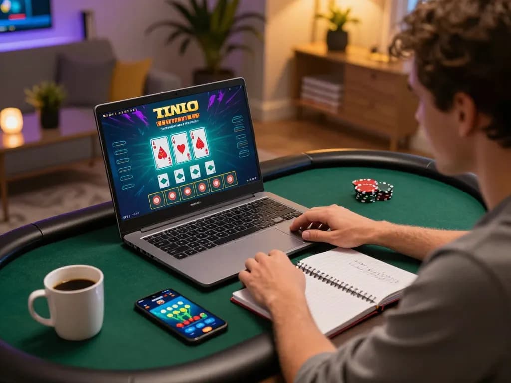 Player engaging in a live casino game on a laptop, enhancing their go8 online gambling experience with strategic bets.