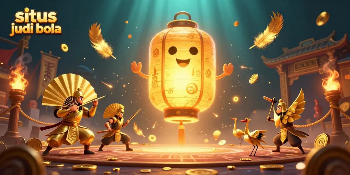 Engage with the vibrant situs judi bola scene featuring a golden lantern spirit and dynamic betting elements.