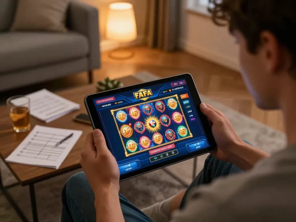 Engaged player exploring slots on the FAFA 828 app, revealing a cozy home gaming atmosphere.
