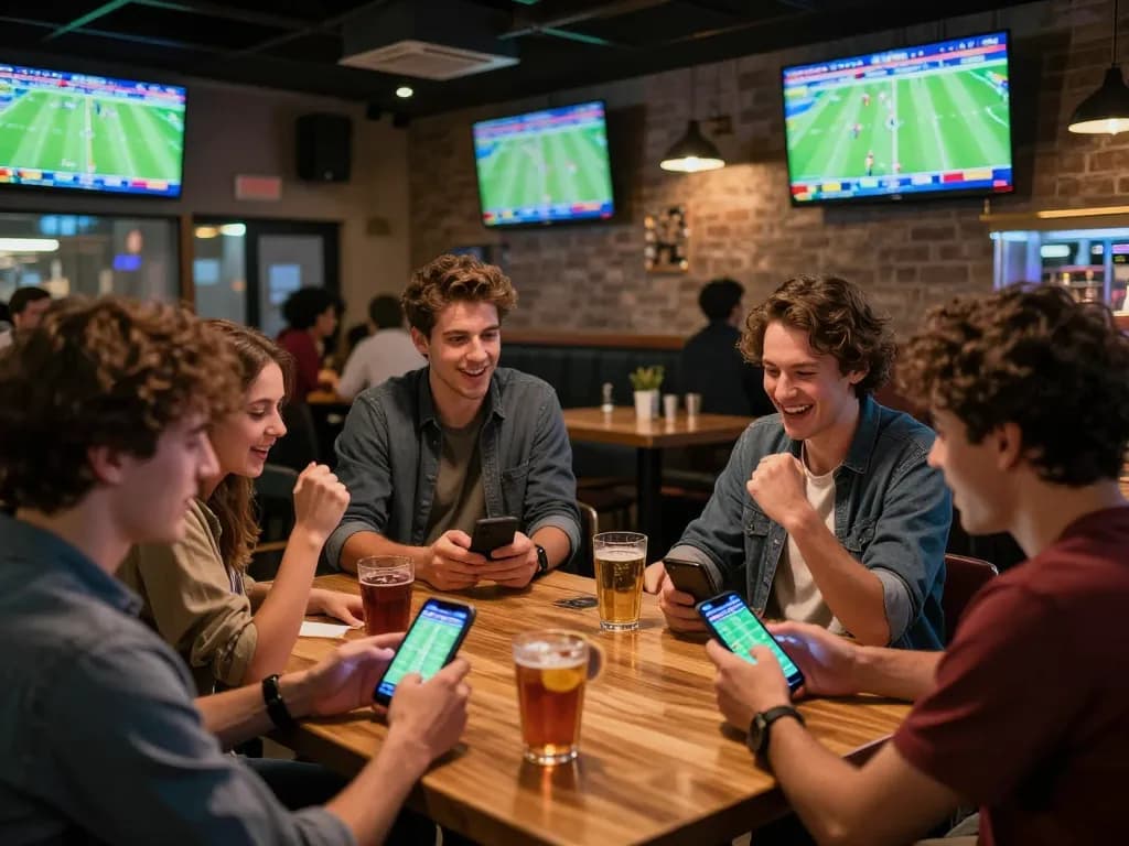Cakhia TV patrons enthusiastically placing bets while watching live sports in a vibrant bar.