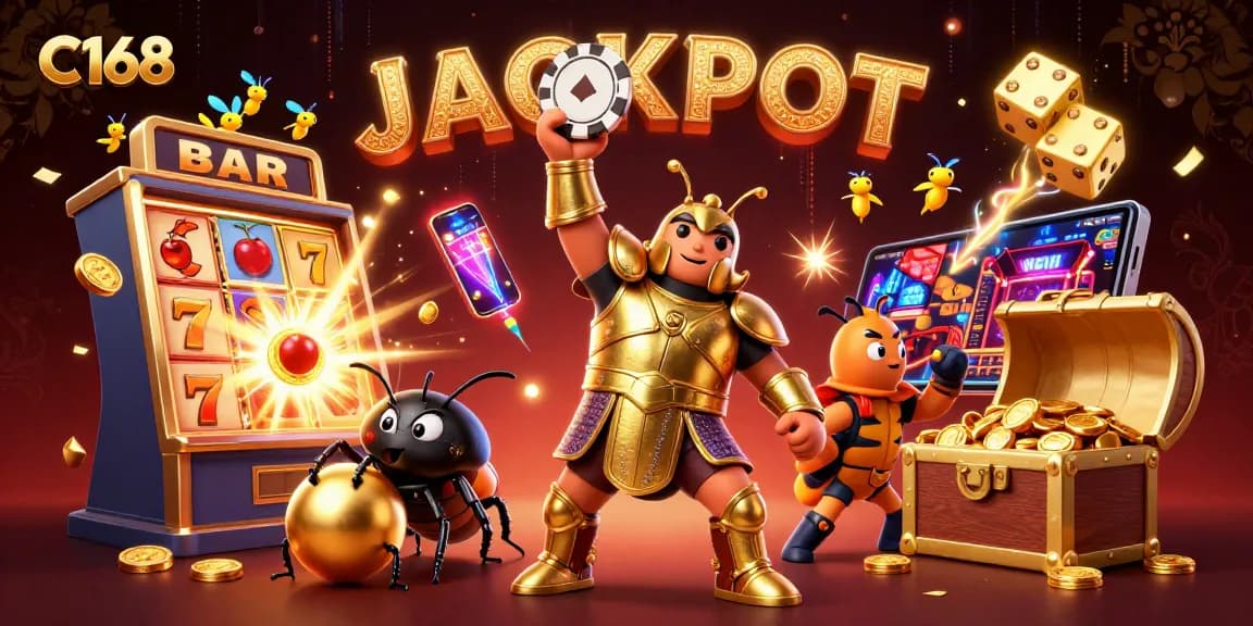 Experience the thrill at C168 with lively gaming and jackpot excitement in a vibrant casino scene.