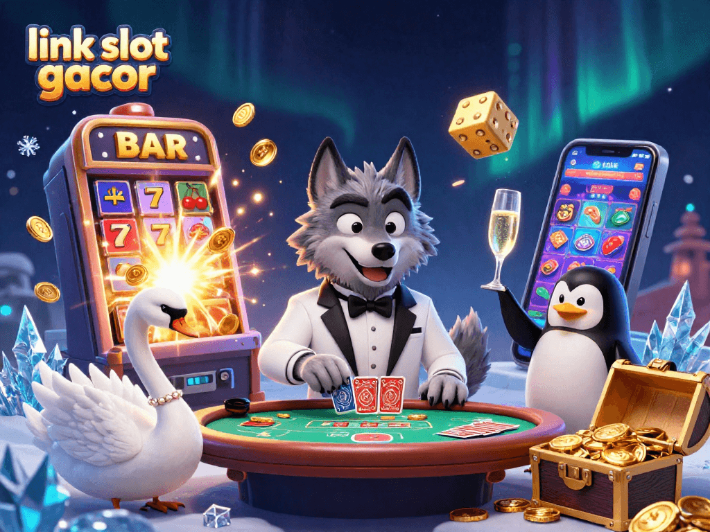 Taruhan link slot gacor dengan karakter serigala, angsa, dan penguin di kasino.