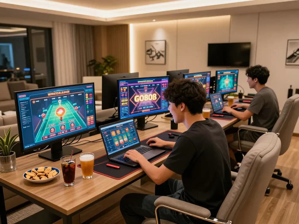 Person enjoying an exciting gaming experience with GO88 on a laptop in a cozy home environment