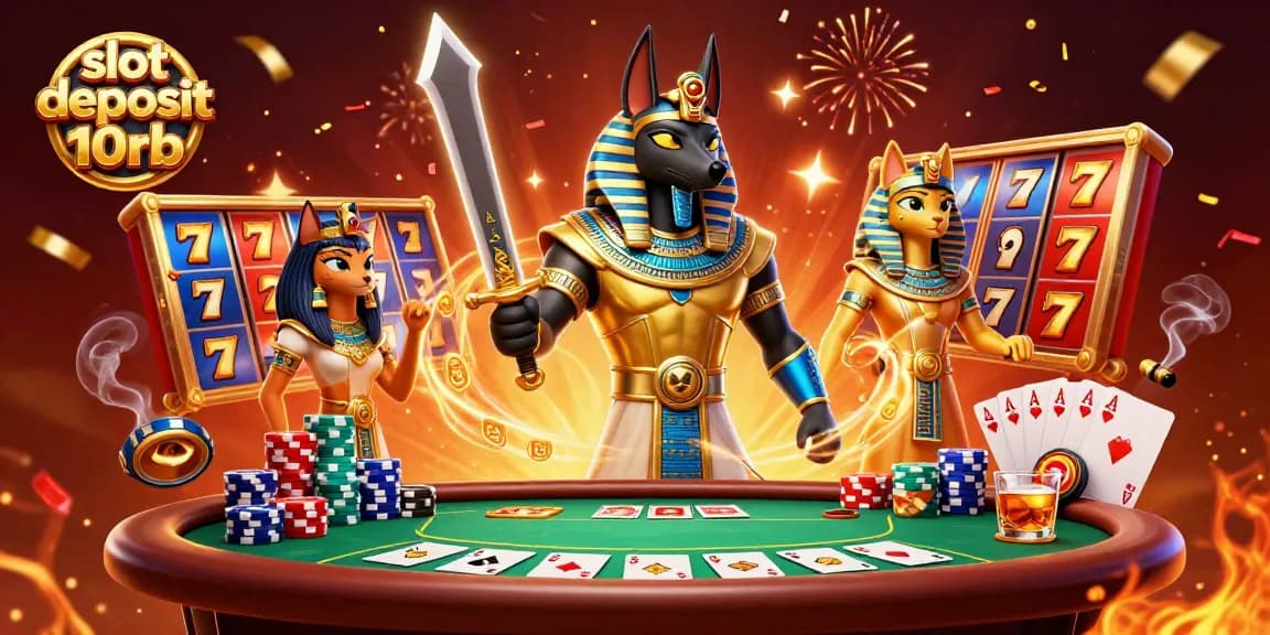 Engage with the vibrant scene showcasing 'slot deposit 10rb' surrounded by thrilling slot elements and dynamic characters.