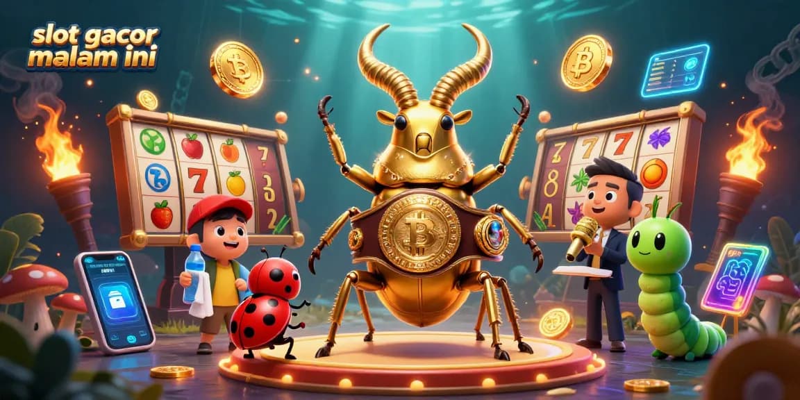 Engage with slot gacor malam ini in this vibrant 3D scene showcasing dynamic casino elements and characters.