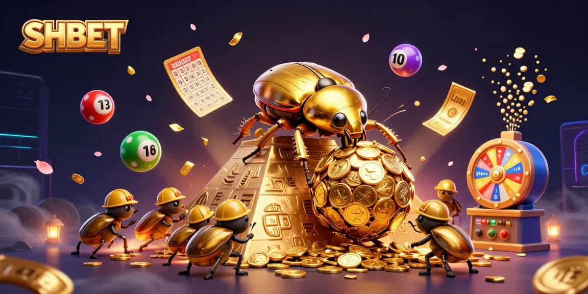Engage in thrilling gameplay with SHBET's vibrant 3D casino illustration featuring golden elements and dynamic action.
