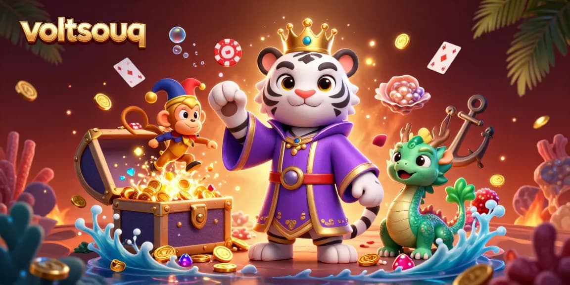 Experience the fun at voltsouq with a vibrant 3D casino illustration showcasing lively characters and dynamic gaming elements.