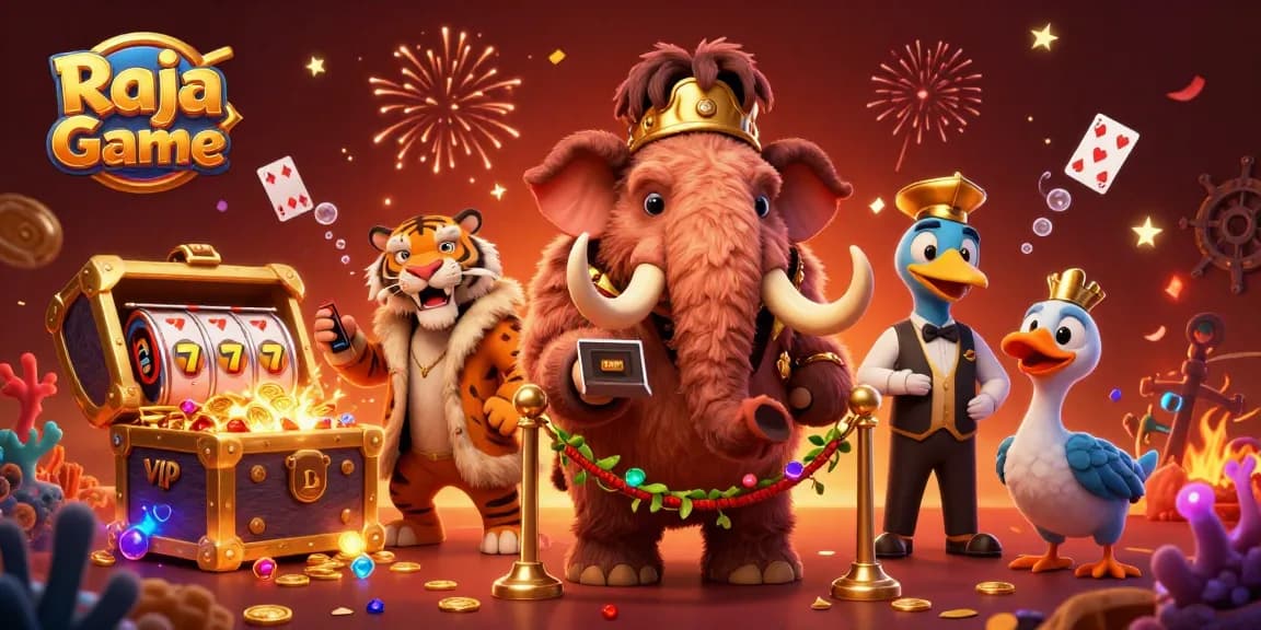 Experience thrilling action with Raja Game as lively characters engage in exciting slot gameplay.