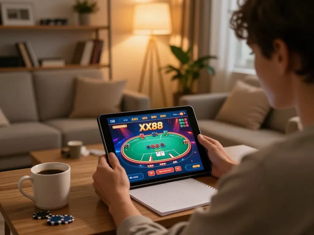 Engaging scene of a player exploring XX88 casino app for an enhanced online gaming experience.