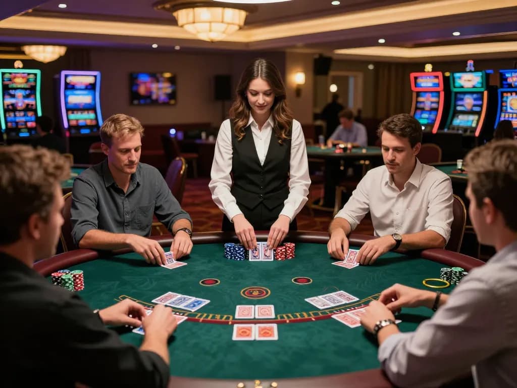 Engaging live casino scene featuring king33 with players strategizing over blackjack table.
