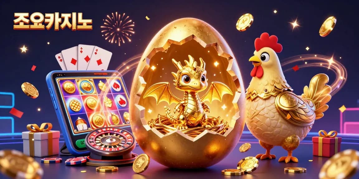 Experience thrilling moments with 조이카지노, featuring a baby dragon and golden poker chips.