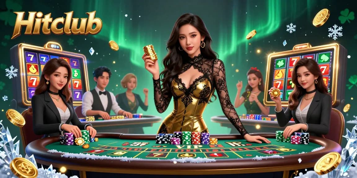 Hitclub offers thrilling gaming experiences with a glamorous Asian woman at a VIP baccarat table.