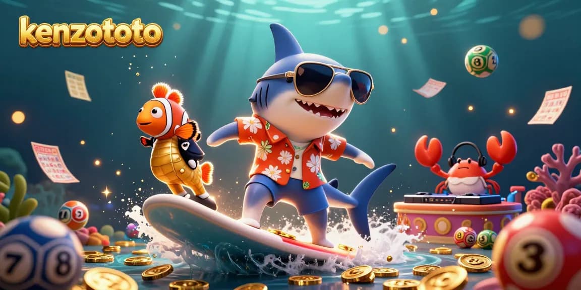 Win big with kenzototo's lively lottery illustration featuring a shark and a clownfish in a vibrant underwater scene.