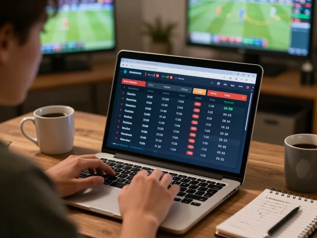 Engaging sports betting setup on MM88 with a laptop displaying live odds and statistics