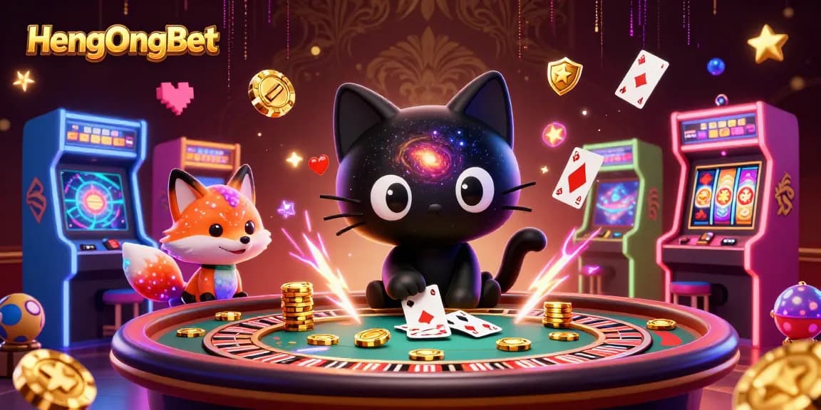 Experience HengOngBet's cosmic gaming excitement with colorful casino elements and dynamic characters.