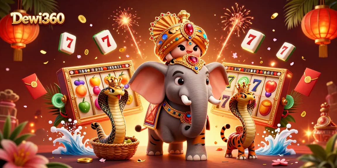 Dewi360 memukau dengan slot yang berputar dalam ilustrasi kasino 3D yang megah.