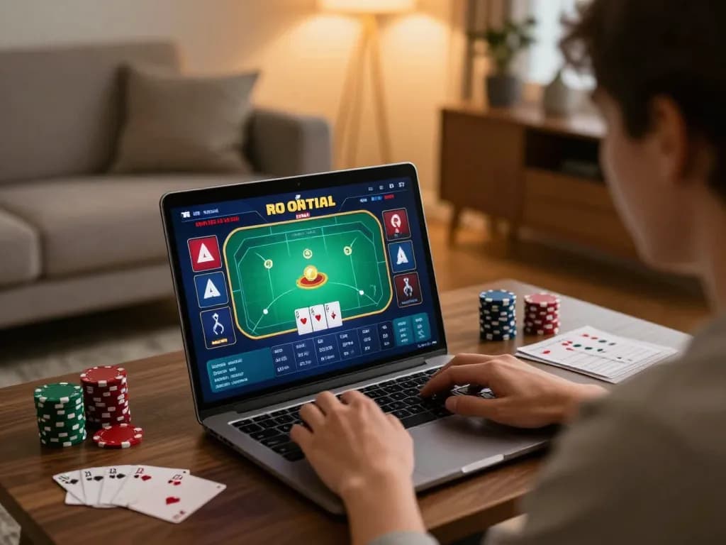 Experience engaging online gaming with vipwin while tracking poker strategies in a cozy home setting.