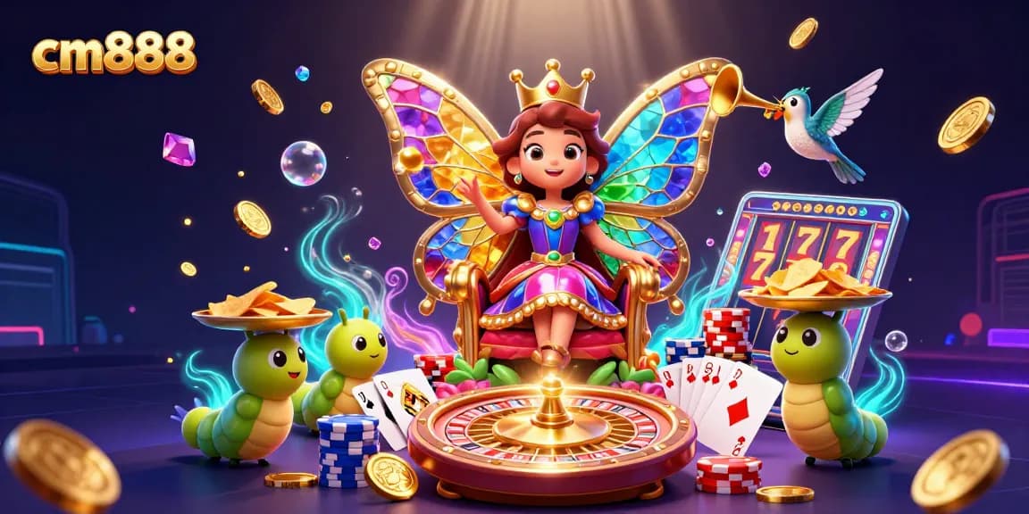 Experience winnings at cm888 casino with vibrant butterfly queen and dynamic gaming elements.