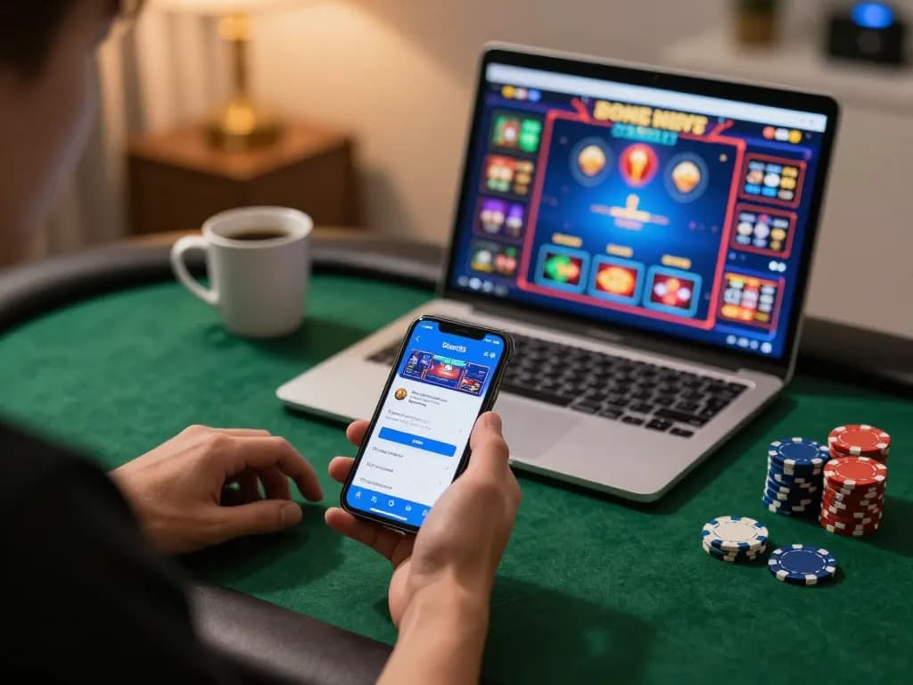 Engaging smartphone action using the Done55 app while enjoying online gaming at home