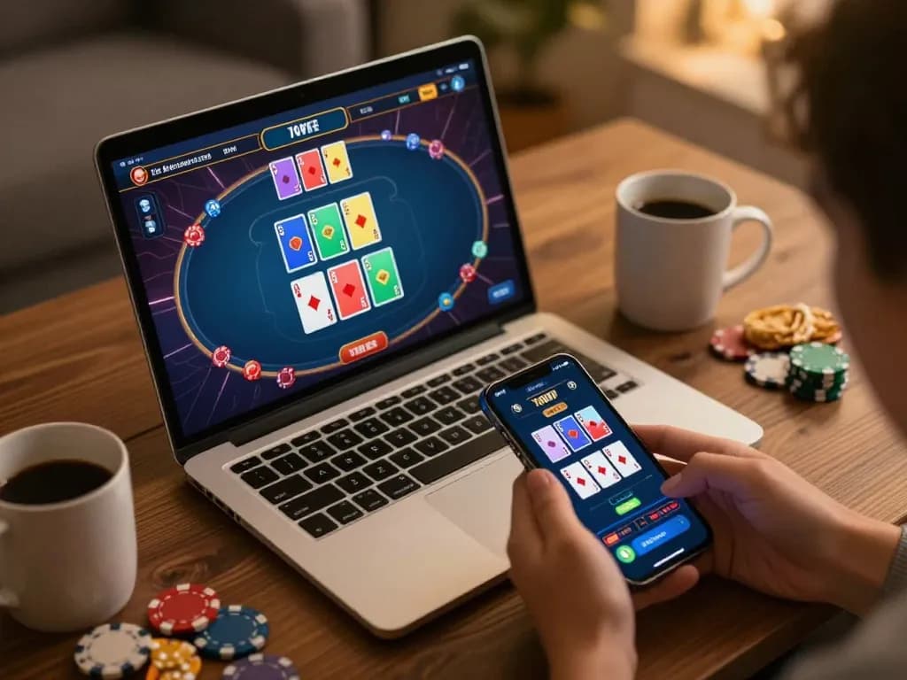 Engaging scene of online poker with 789F app on smartphone, showcasing gaming activity