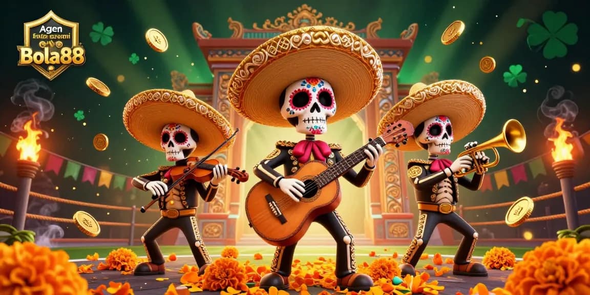 Agen Bola Resmi Bola88 entertainment scene with vibrant mariachis and dynamic betting symbols
