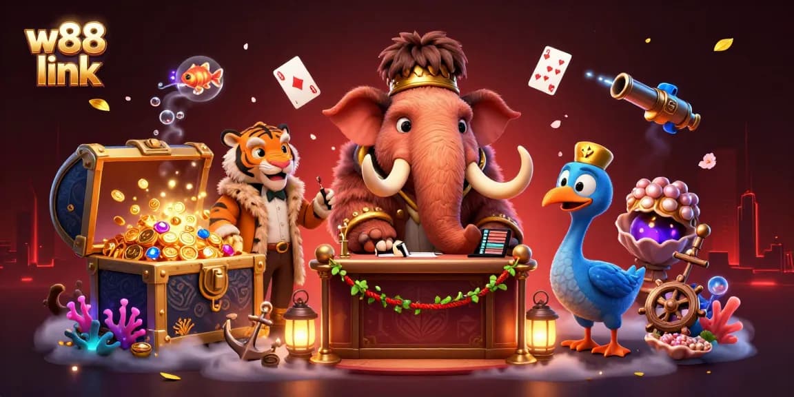 Engage with the vibrant w88 link casino experience featuring a mammoth bouncer and a saber-tooth VIP.