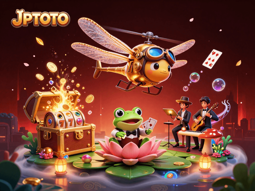 Experience the thrill of JPTOTO with a vibrant, dynamic casino scene bursting with action.
