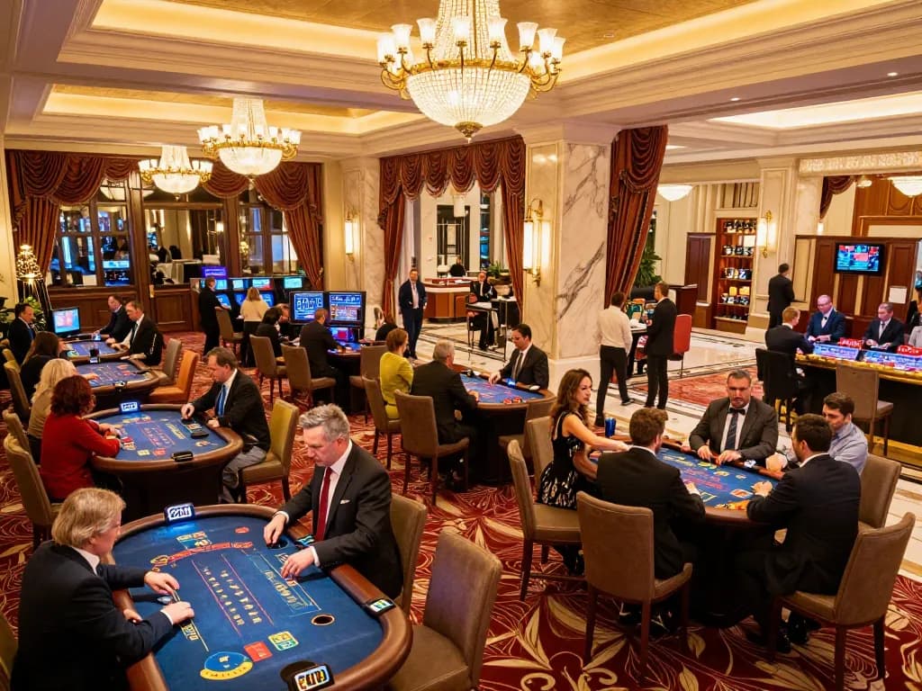 Engaging atmosphere at a casino where players attempt to ดูหนังออนไลน์ while enjoying games.