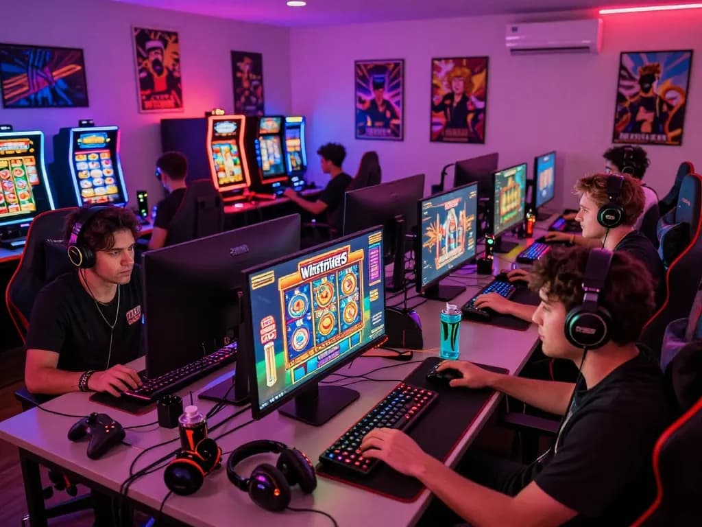 Players engaging in Winstrike69 online gaming with vibrant graphics and accessories.