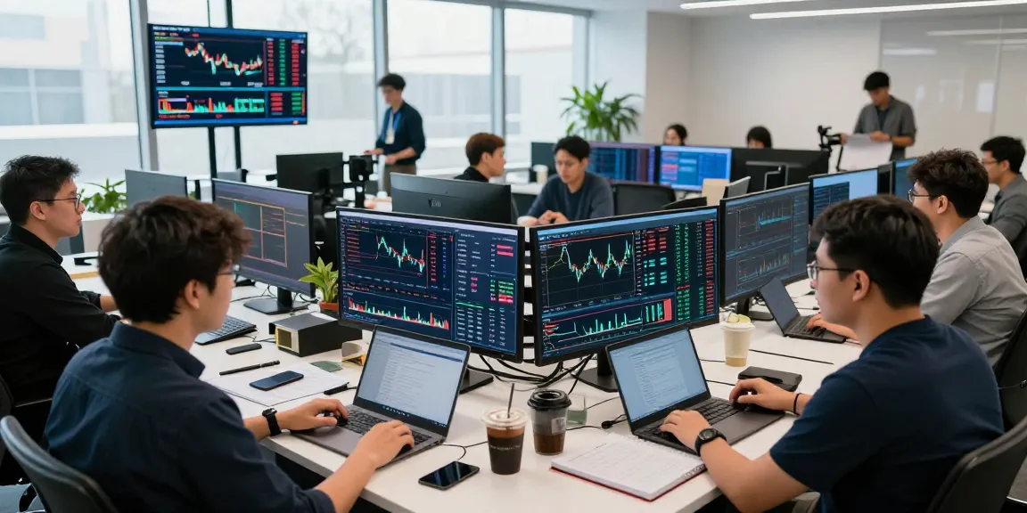 Активные трейдеры на платформе bitmex биржа в современном офисе, работающие с данными рынка и графиками.
