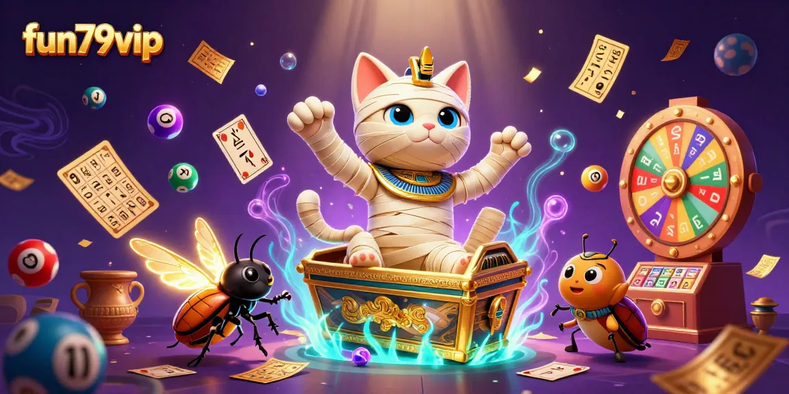 Win big at fun79vip with a vibrant illustration of a mummy cat in a casino