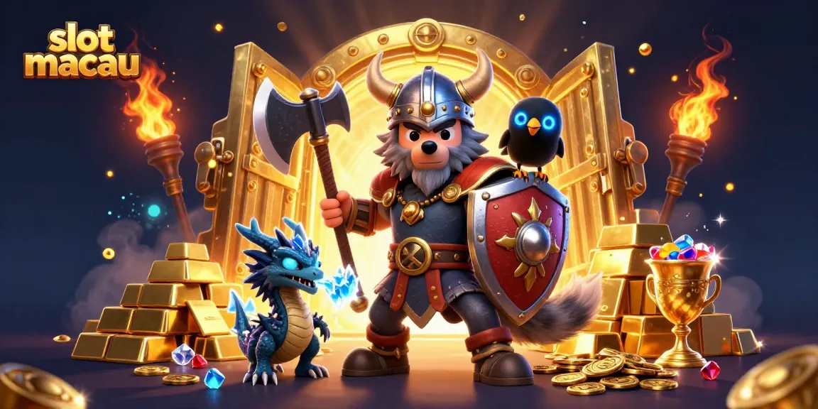 Engage with thrilling slot macau action featuring a Viking wolf warrior, dragon, and sparkling treasures.