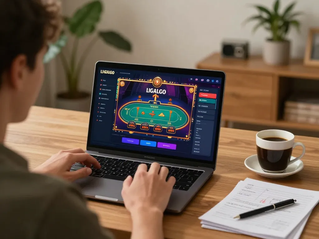 LIGALGO user playing online casino games at home, enjoying a dynamic and engaging gaming experience.