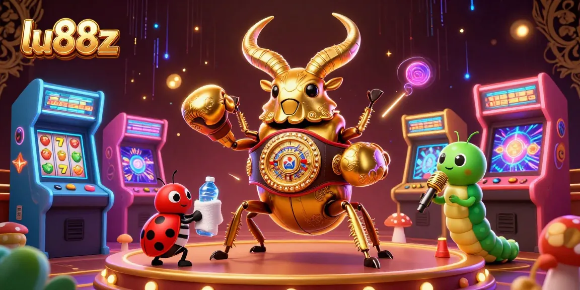 Engage with lu88z's vibrant casino battle featuring golden stag beetle and game elements.