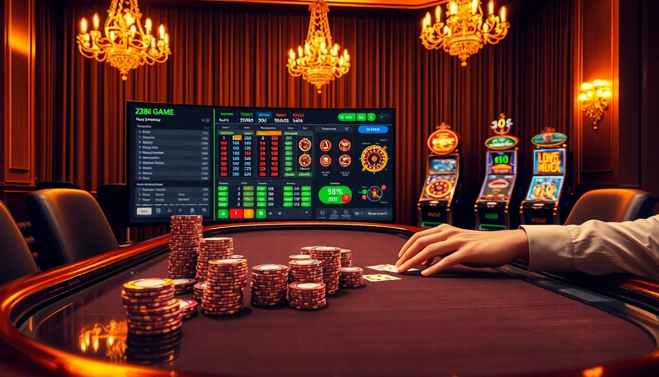Player placing bets on hz88 game at luxury casino table with vibrant poker chips and digital roulette