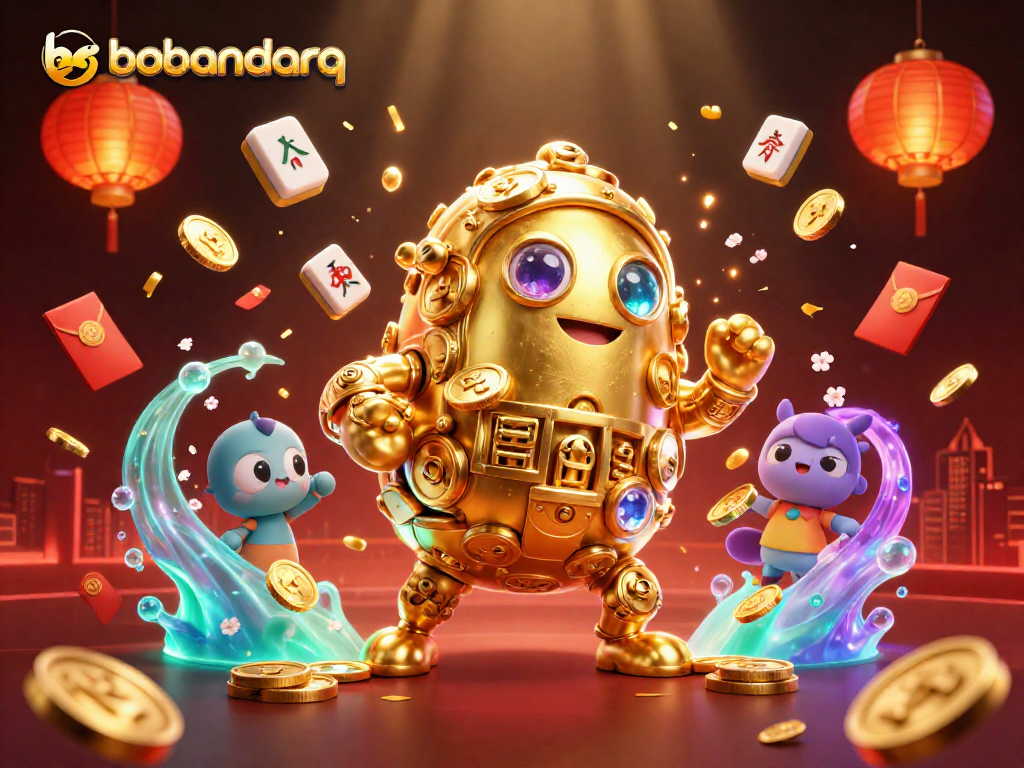Engage with bosbandarq's dynamic golden golem and vibrant casino elements, sparking excitement.
