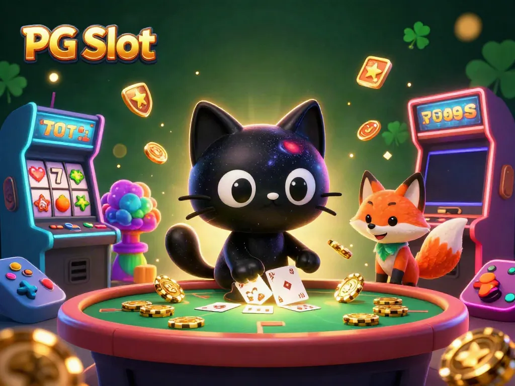 Experience winning with PG Slot in a vibrant cosmic casino filled with colorful gaming elements and dynamic characters.