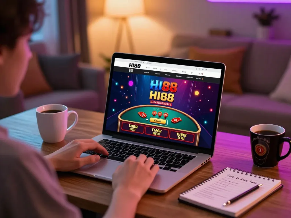Engaging player enjoying strategic gameplay on HI88 platform in a cozy home office.