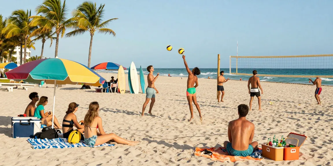 Miami4D berteman menikmati hari di pantai Miami dengan permainan, minuman, dan suasana ceria.