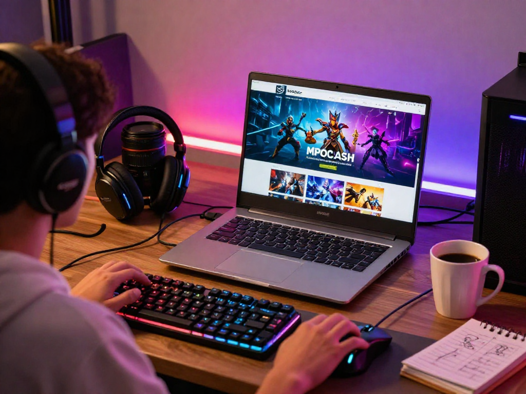 Engaging MPOCASH gaming environment with dynamic visuals and accessories.