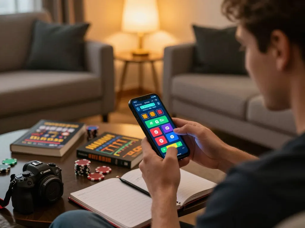 Link vào gg88 while engaging with online casino app on smartphone at home.