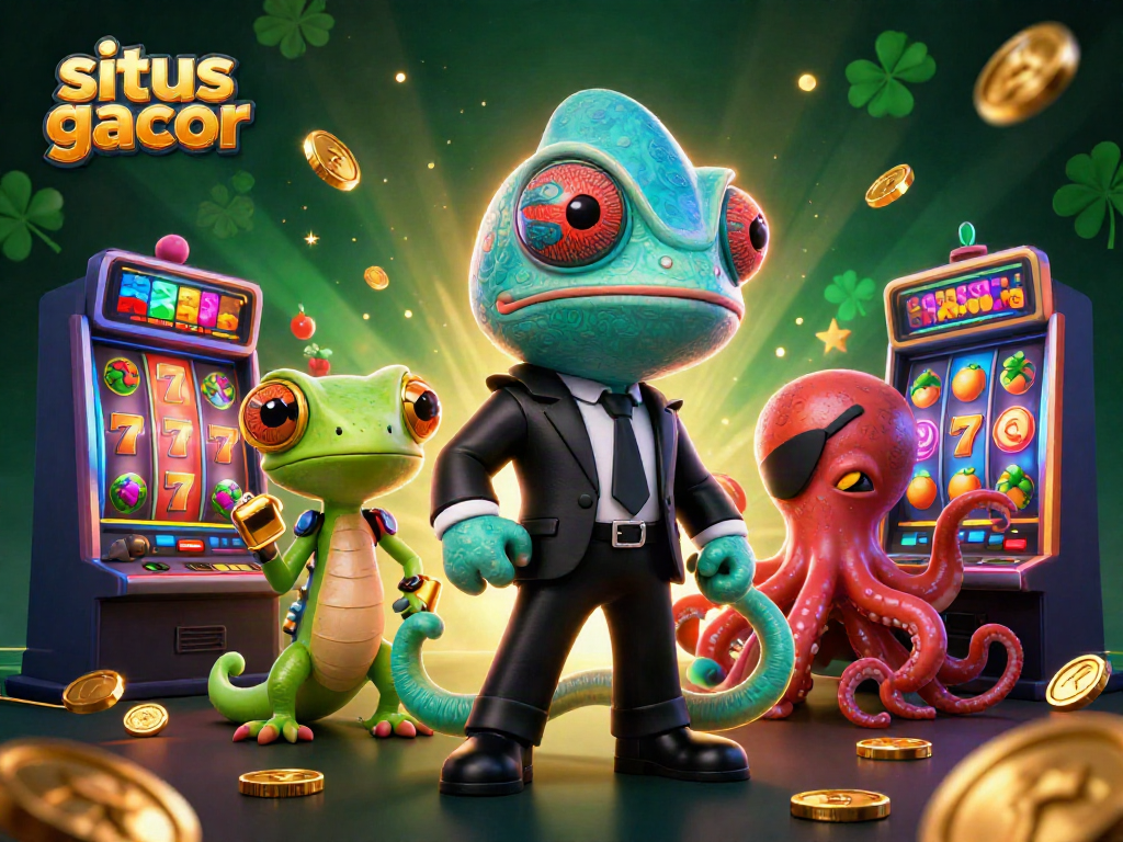Experience the excitement of situs gacor at an animated casino with vibrant characters and dynamic slot action.