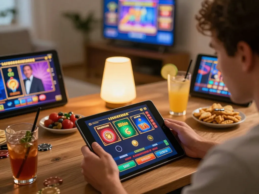 Player engaged in 88aa online gaming on a tablet, capturing the excitement of responsible gambling.