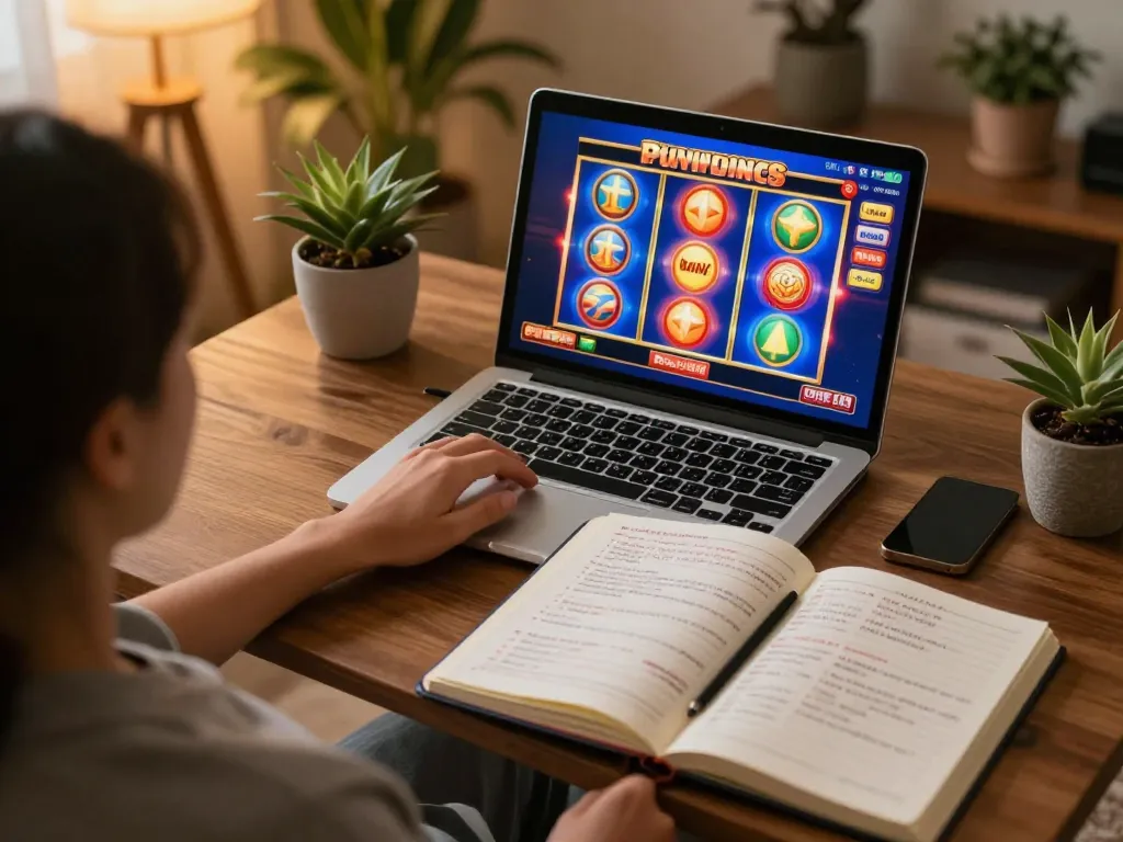 Engaging with slot gacor gampang menang strategies at home in a cozy gaming setup.