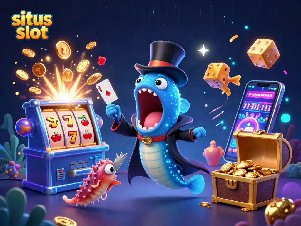 Aktifkan situs slot dengan permainan menarik dan jackpot berlimpah di dalam gambar ilustrasi kasino digital.