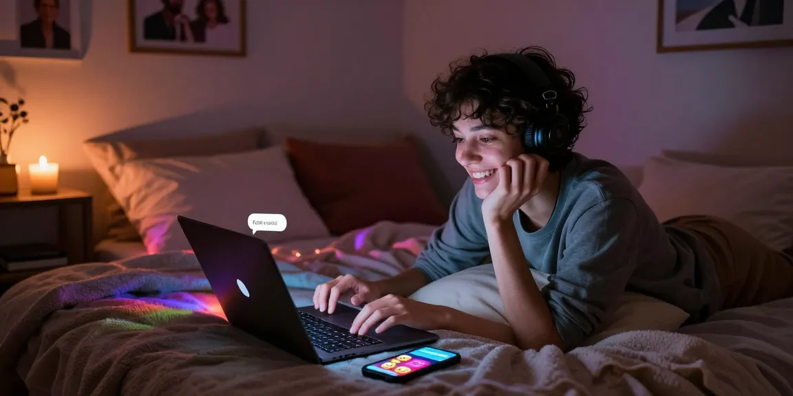 Engaging in an AI nsfw chat in a cozy room with romantic lighting.