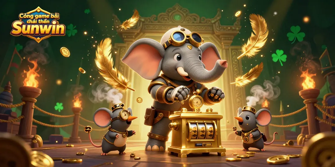 Engaging action at Cổng game bài đổi thưởng Sunwin, where a clever steampunk elephant operates an ornate slot machine.