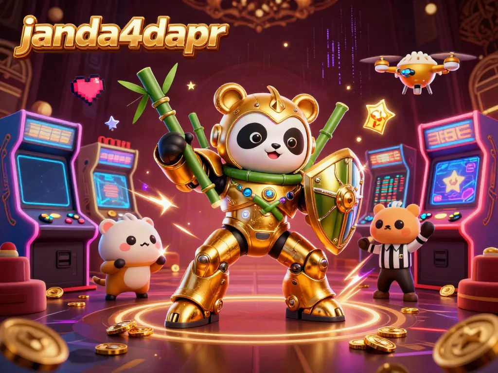 Menikmati keseruan di janda4dapr dengan ilustrasi 3D berwarna cerah dari panda dalam robot siap bertarung.