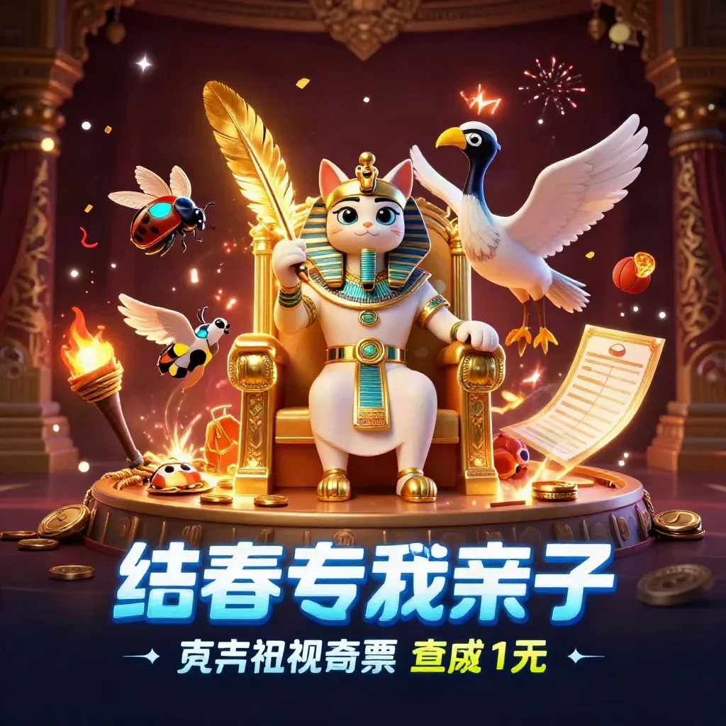Pharaoh cat, ibis scribe, and gem-wing scarabs amid casino treasures and neon energy